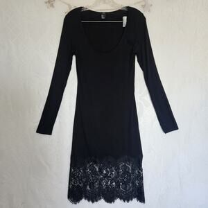 Forever 21 Small Y2K Black Bodycon Lace Scallop Hem Line Dress Witchy Gothic